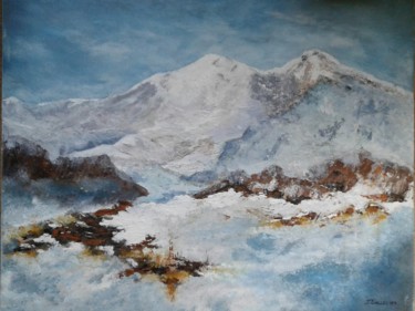Painting titled "Hiver en montagne" by Jocelyne Gallecier, Original Artwork, Acrylic