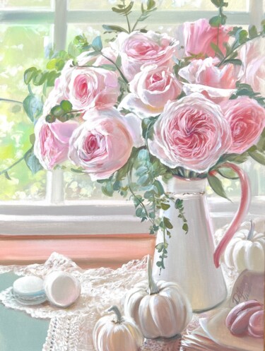 Картина под названием "Delicate Bouquet" - Ольга Базанова, Подлинное произведение искусства, Масло