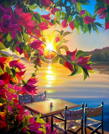 Painting titled "Pearl sunset" by Olga Bazanova, Original Artwork, Oil