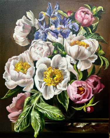 Malerei mit dem Titel "Kingdom of flowers" von Olga Bazanova, Original-Kunstwerk, Öl