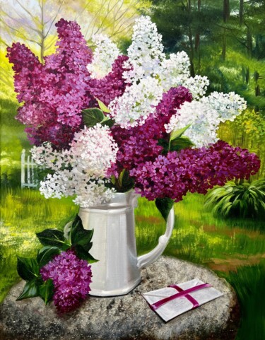 Peinture intitulée "Lilac Bouquet" par Olga Bazanova, Œuvre d'art originale, Huile