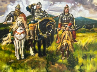 Painting titled "Bogatyrs" by Olga Bazanova, Original Artwork, Oil