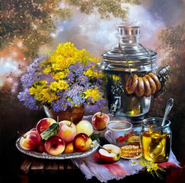 Painting titled "Still life with a s…" by Olga Bazanova, Original Artwork, Oil