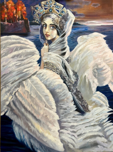 Painting titled "The Swan Princess" by Olga Bazanova, Original Artwork, Oil