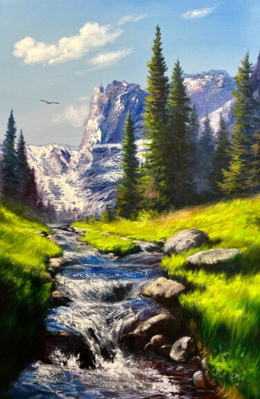 Malerei mit dem Titel "Mountain River" von Olga Bazanova, Original-Kunstwerk, Öl