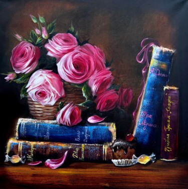 Painting titled "Bookshelf" by Olga Bazanova, Original Artwork, Oil