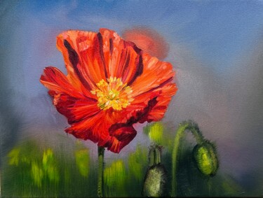 Painting titled "Poppy field" by Olga Bazanova, Original Artwork, Oil