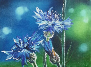 Painting titled "Cornflower" by Olga Bazanova, Original Artwork, Oil