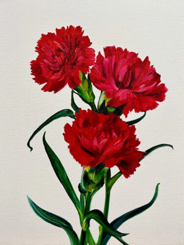 Painting titled "Carnation" by Olga Bazanova, Original Artwork, Oil