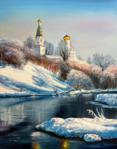 Painting titled "Winter Temple" by Olga Bazanova, Original Artwork, Oil