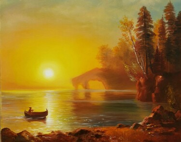 Painting titled "Indian canoe" by Olga Bazanova, Original Artwork, Oil