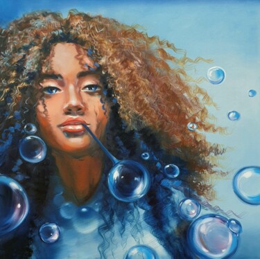 Pintura intitulada "Blowing Bubbles" por Olga Bazanova, Obras de arte originais, Óleo