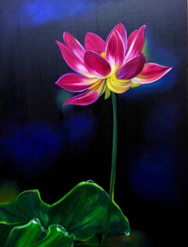 Painting titled "Lotus" by Olga Bazanova, Original Artwork, Oil