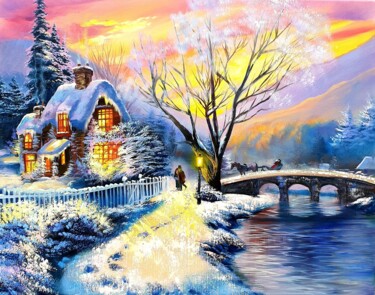 Pintura intitulada "Magic Winter" por Olga Bazanova, Obras de arte originais, Óleo
