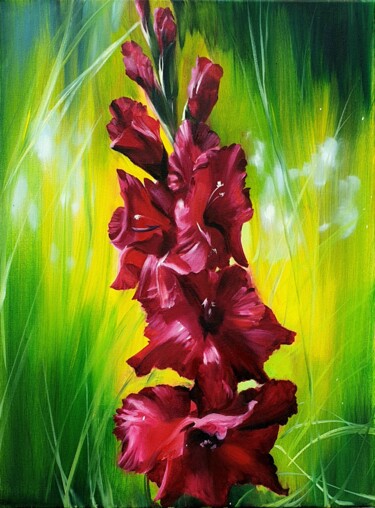 Painting titled "Gladiolus" by Olga Bazanova, Original Artwork, Oil