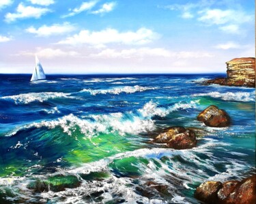 Peinture intitulée "On the open sea" par Olga Bazanova, Œuvre d'art originale, Huile