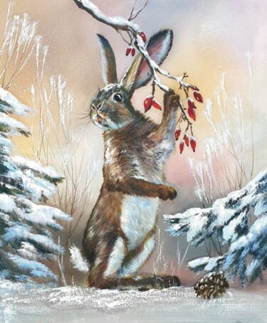 Schilderij getiteld "Year of the Rabbit" door Olga Bazanova, Origineel Kunstwerk, Olie