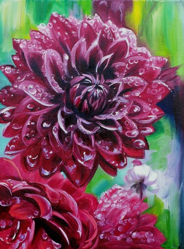 Painting titled "Dahlia" by Olga Bazanova, Original Artwork, Oil