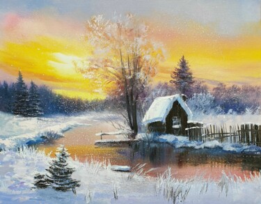 Peinture intitulée "Winter on the river" par Olga Bazanova, Œuvre d'art originale, Huile