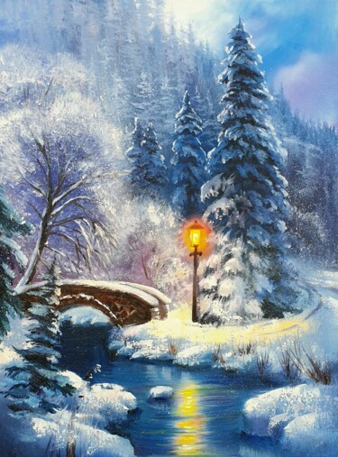Painting titled "Winter fairy tale" by Olga Bazanova, Original Artwork, Oil