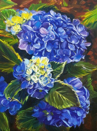 Malarstwo zatytułowany „Hydrangea” autorstwa Ольга Базанова, Oryginalna praca, Olej