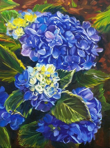 Painting titled "Hydrangea" by Olga Bazanova, Original Artwork, Oil