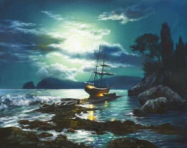 Painting titled "Southern Night" by Olga Bazanova, Original Artwork, Oil