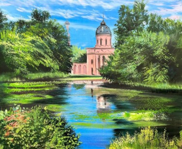 Peinture intitulée "Church in the park" par Olga Bazanova, Œuvre d'art originale, Huile