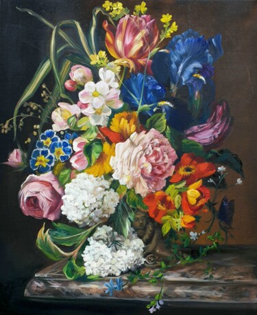 Pintura intitulada "Vase with flowers o…" por Olga Bazanova, Obras de arte originais, Óleo