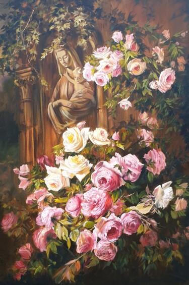 Pittura intitolato "Rosebush Maiden" da Olga Bazanova, Opera d'arte originale, Olio