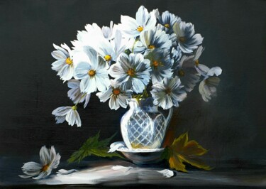 Painting titled "White Bouquet" by Olga Bazanova, Original Artwork, Oil