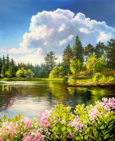 Painting titled "Summer landscape" by Olga Bazanova, Original Artwork, Oil