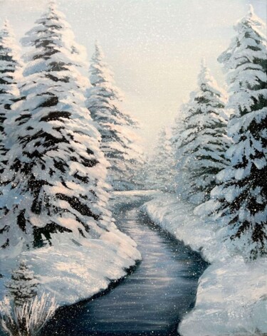 Painting titled "Snow-white winter" by Olga Bazanova, Original Artwork, Oil