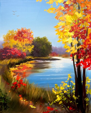 Painting titled "Morning Autumn" by Olga Bazanova, Original Artwork, Oil