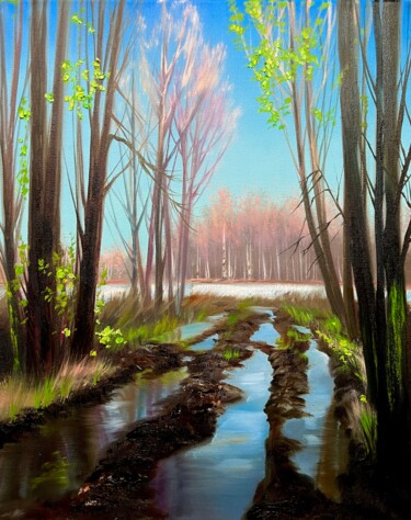 Malarstwo zatytułowany „Spring in the forest” autorstwa Ольга Базанова, Oryginalna praca, Olej