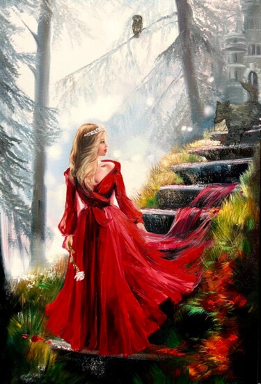 Painting titled "The Girl in Red" by Olga Bazanova, Original Artwork, Oil
