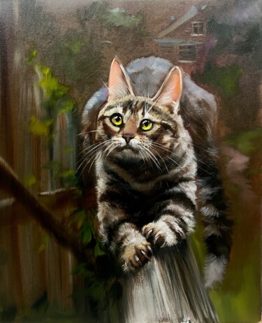 Peinture intitulée "Country cat" par Olga Bazanova, Œuvre d'art originale, Huile