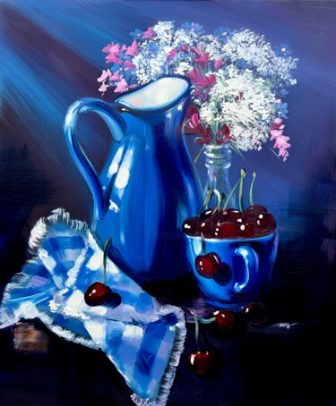 Painting titled "Still life with jug…" by Olga Bazanova, Original Artwork, Oil