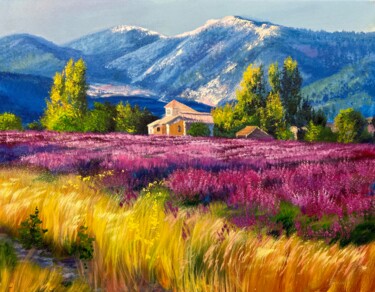 Peinture intitulée "lavender field" par Olga Bazanova, Œuvre d'art originale, Huile