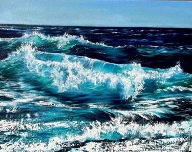 Painting titled "Azure Wave" by Olga Bazanova, Original Artwork, Oil