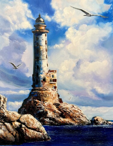 Painting titled "Lighthouse Aniva" by Olga Bazanova, Original Artwork, Oil