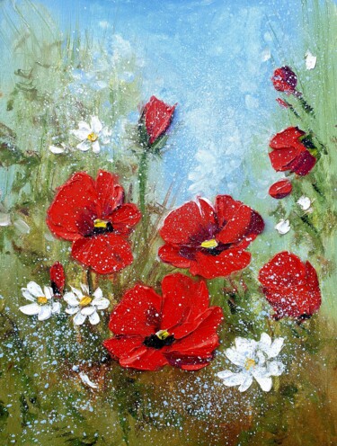 Painting titled "Poppies" by Olga Bazanova, Original Artwork, Oil