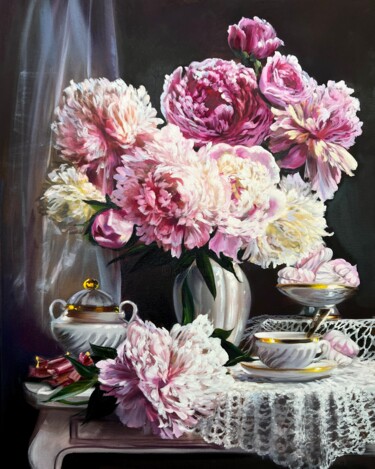 Картина под названием "Bouquet of peonies" - Ольга Базанова, Подлинное произведение искусства, Масло