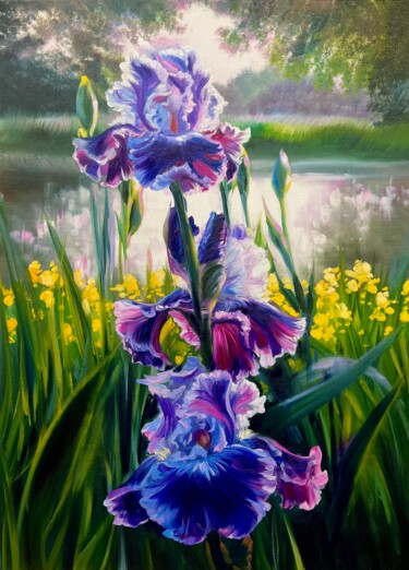 Malerei mit dem Titel "Beautiful irises" von Olga Bazanova, Original-Kunstwerk, Öl