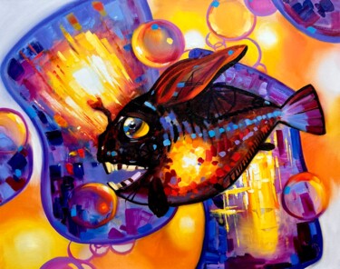 Pittura intitolato "Abstraction. Fish" da Olga Bazanova, Opera d'arte originale, Olio