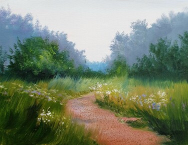 Peinture intitulée "Road in the forest" par Olga Bazanova, Œuvre d'art originale, Huile