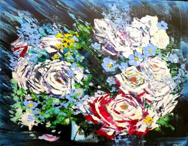 Malarstwo zatytułowany „Roses painted with…” autorstwa Ольга Базанова, Oryginalna praca, Olej