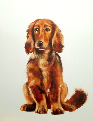 Painting titled "Dog" by Olga Bazanova, Original Artwork, Oil