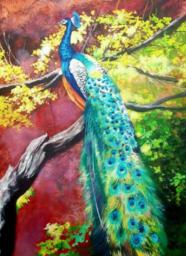 「Peacock」というタイトルの絵画 Ольга Базановаによって, オリジナルのアートワーク, オイル