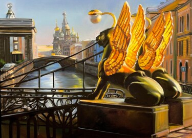 Peinture intitulée "Bank bridge" par Olga Bazanova, Œuvre d'art originale, Huile